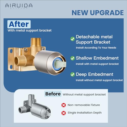 Airuida Shower Faucet Set,8 Inch Brushed Nickel Shower Trim Kit | Round Rainfall Shower Head,Single Handle,Male Threads Rough-in Valve,Wall Mount Bathroom System - color: Nickel, size: 8 Inch