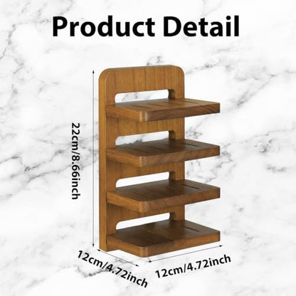 Natural Wood 4-Tier Bar Soap Holder, Tilted Self-draining Wall Mounted Soap Tower Tray with 4 Strong Adhesive Strips, 8.27" x 4.72" x 3.54" Rustic Wooden Soaps Organizer for Shower & Sink