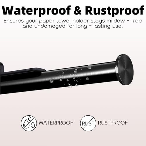 Under Cabinet Paper Towel Holder, One-Hand Tear Paper Towel Holder, Black | Stainless Steel Wall Mount Self Adhesive Paper Towel Rack with Tension Arm, Fits for First Apartment Essentials, Kitchen, RV - color: Black