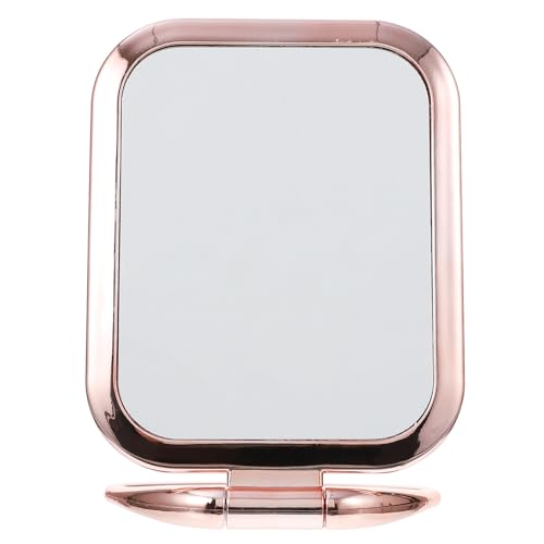 Amosfun Double Sided Makeup Mirror with Magnifying Side, Tabletop Folding Vanity Mirror for Bathroom Countertop and Vanities, Space-Saving Plastic Design in Stylish Golden Finish