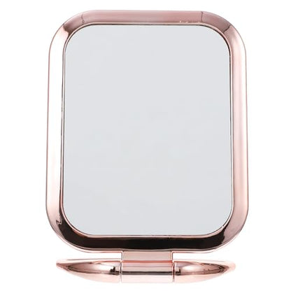 Amosfun Double Sided Makeup Mirror with Magnifying Side, Tabletop Folding Vanity Mirror for Bathroom Countertop and Vanities, Space-Saving Plastic Design in Stylish Golden Finish