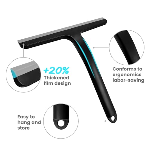 Daily Treasures 2PCS Rubber Squeegee for Shower Glass Door - Black Shower Squeegee with Hook and Small Squeegee, Extended 8.6'' Handle, for Car Windows, Tiles, Mirror and Bathroom Doors