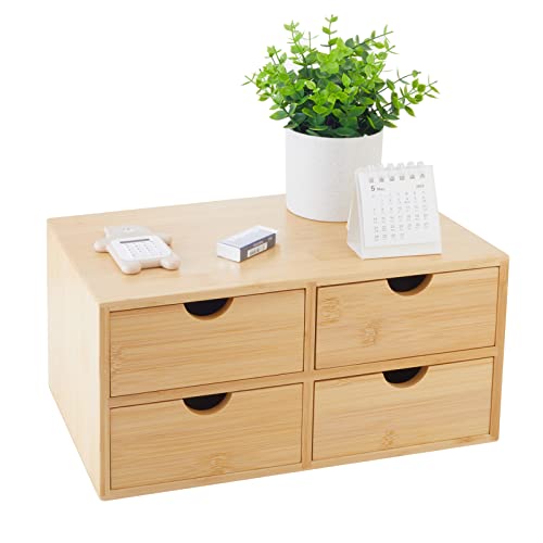 Charmewooden Bamboo Desk Organizer With Drawers Countertop Drawers Counter Storage Box Corner Desk Organizer for Home Office No Assembly Required (4 Drawers) - color: 4 Drawers