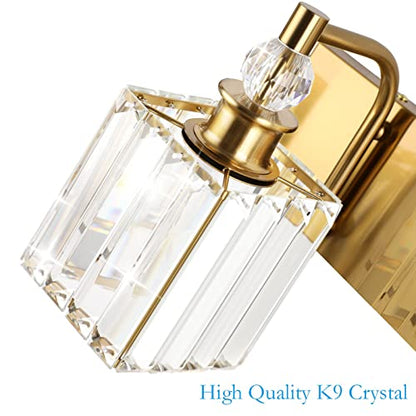 Ralbay Crystal Bathroom Vanity Lights 3-Lights 24'' Modern Crystal Gold Bathroom Lighting Fixtures Over Mirror - color: Square-Brass, size: 24 inch