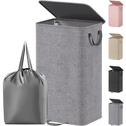 Lifewit Single Laundry Hamper with Lid and Removable Laundry Bags, Large Collapsible 1 Dividers Dirty Clothes Basket with Handles for Bedroom Laundry Room Closet Bathroom College, 100L Gray - color: Gray, size: 100L
