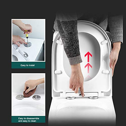 White Soft Close Toilet Seat - 16.9x13.6, Elongated Square Design, Easy Installation & Cleaning, Durable & Stylish Bathroom Upgrade