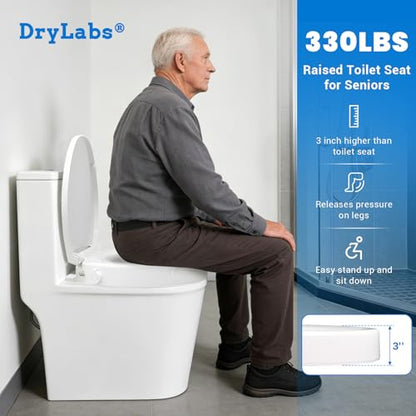 Raised Toilet Seat with Bidet for Seniors, 3" Height, Heavy Duty Slow Close Elevated Toilet Seat with Never Loosen Hinges, Fits Most Elongated Toilets, No Electric Cold Water Only (White 18.5")
