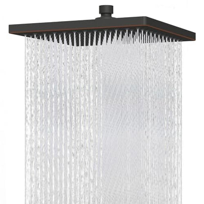 Hibbent cUPC Certified High Pressure 12'' Shower Head, Oil Rubbed Bronze | Thickness Metal Showerhead, Square Large Bathroom Rainfall Shower Head, Adjustable Brass Ball, Waterfall Full Body Coverage - color: Oil Rubbed Bronze, style: Square 12''