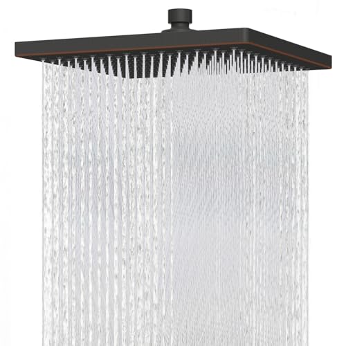 Hibbent cUPC Certified High Pressure 12'' Shower Head, Oil Rubbed Bronze | Thickness Metal Showerhead, Square Large Bathroom Rainfall Shower Head, Adjustable Brass Ball, Waterfall Full Body Coverage - color: Oil Rubbed Bronze, style: Square 12''