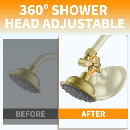 All Metal Shower Head Elbow Adapter, Adjustable Shower Head Extension Adapter Shower Arm Extension Connector for Showerhead, Wall Mounted - Brushed Gold - color: Brushed Gold