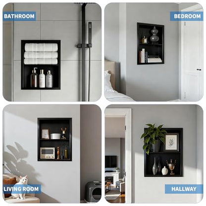 Stainless Steel Recessed Medicine Cabinet Bathroom Medicine Wall Niche Shower Niche Space-Saving Recessed Storage Cabinet Adjustable Shelf Matte Finish (Black, 18" H x 14" W) - color: Black, size: 18"H x 14"W