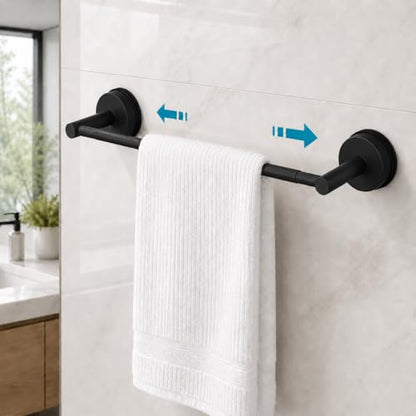 Adjustable Suction Cup Towel Bar, 11.3-22.17 Inch Matte Black | No-Drill Stainless Steel Design, Reusable Suction Mount, for Smooth Tile, Glass, Mirror, Metal and Plastic - color: Matte Black