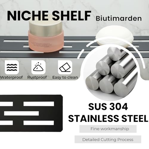 11.81 Inch Shower Niche Shelf for Prefabricated Tile Niches SUS304 Stainless Steel Shower Shelf for Tile Prefab Niche (Black) - color: Black