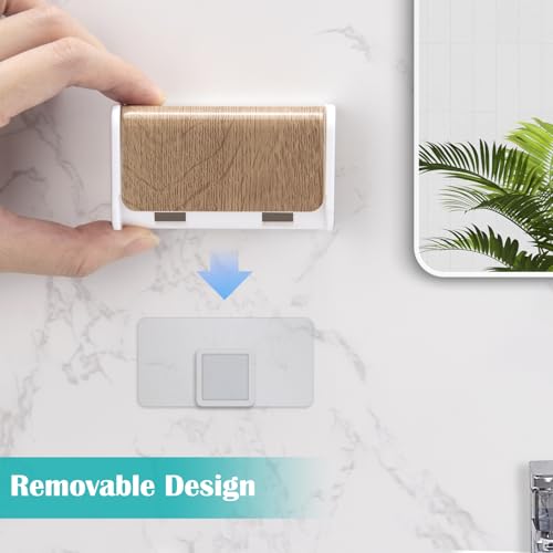 2 PCS Toothbrush Holders Wall Mounted with Cover (2, Wood Grain) | Wall mounted, Detachable, Easy to clean, Breathable, 2 Slots Self Adhesive Toothbrush Organizer for Bathroom - color: Wood Grain