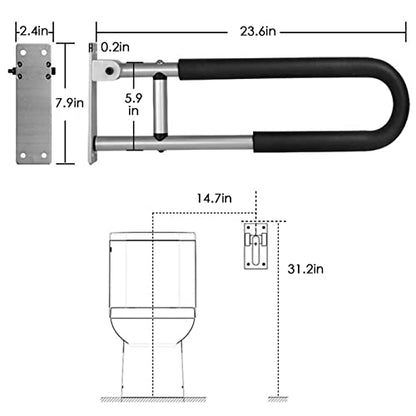 Bathroom Handicap Grab Bars Rails Foldable Toilet Safety Handrail 23.6 Inch Hand Support Rail Wall Mounted Bath Grips for Disabled Elderly Pregnant Woman Senior,with