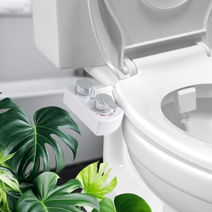 Hibbent Bidet Attachment for Toilet, Hot and Cold Water Spray Non-Electric Dual Nozzle for Frontal & Rear Wash, Adjustable Water Pressure Control, Self Cleaning Water Sprayer, White - color: White
