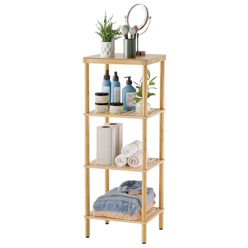 AmazerBath Bamboo Bathroom Shelf, 4-Tier Bathroom Storage Shelf, Multifunctional Storage Rack for Living Room Bedroom Kitchen, Space Saver - size: 4 Tier - Natural