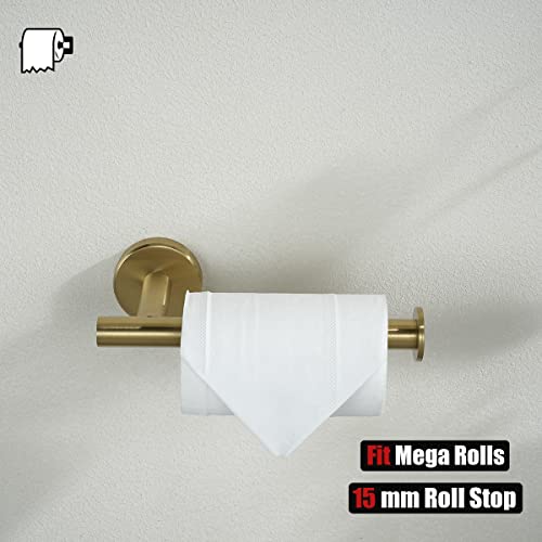 JQK Gold Toilet Paper Holder, 5 Inch Tissue Paper Dispenser, 304 Stainless Steel Thick 0.8mm Wall Mount, Brushed Brass, 2 Pack, TPH120-BG-P2 - color: Gold, size: Knob(2 Pack)