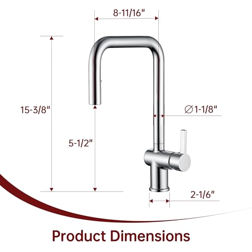 SUMERAIN Kitchen Faucet with Pull Down Sprayer, Chrome Finish | Stainless Steel, Single Hole, Dual Spray Modes, Modern, 360° Swivel Spout, Easy Installation - color: Chrome