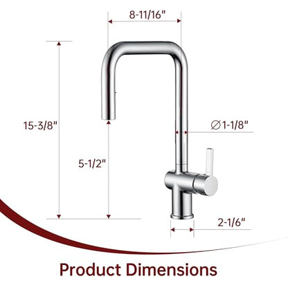SUMERAIN Kitchen Faucet with Pull Down Sprayer, Chrome Finish | Stainless Steel, Single Hole, Dual Spray Modes, Modern, 360° Swivel Spout, Easy Installation - color: Chrome