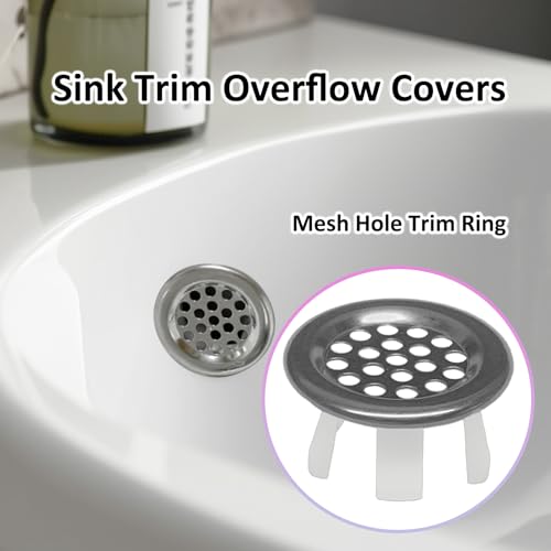 4 Pack Stainless Steels Sink Trim Overflow Covers,Bathroom Kitchen Basin Sink Round Over flow Drain Cover,Vanity Sink Overflow Cap,Mesh Hole Trim Ring for Kitchen Bathroom - style: Mesh Hole