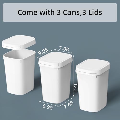 KSSKSS 3 Pack Bathroom Small Trash Can with Lid, 2.6 Gallon Slim Garbage Bin with Pop-Up Lid, 10L Plastic Wastebasket for Bedroom, Office, Kitchen, Toilet (White) - color: White-included Trash bags