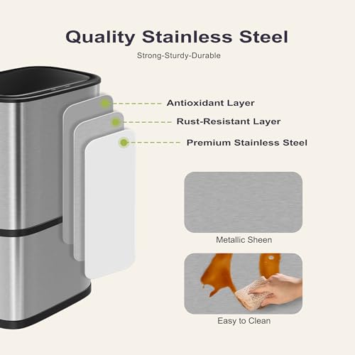 Furnify 16 Gallon / 60L Kitchen Trash Can, Motion Sensor Trash Bin with Lid | Large Capacity Touchless Garbage Waste Bin, Waterproof Brushed Trash Bin, Trash Can for Kitchen Bedroom Bathroom - color: Light Silver