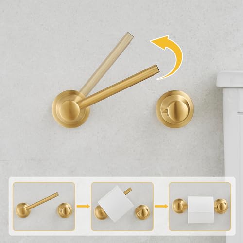 Bathroom Toilet Paper Holder Wall Mount Tissue Holder Brushed Gold | Rustproof Toilet Tissue Roll Holder, Flexible Double Post Pivoting Handle, Bathroom Accessories SUS304 Stainless Steel - color: Brushed Gold