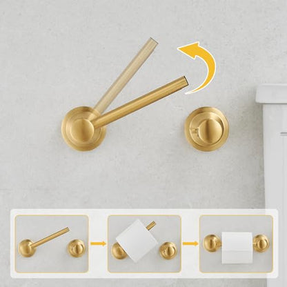 Bathroom Toilet Paper Holder Wall Mount Tissue Holder Brushed Gold | Rustproof Toilet Tissue Roll Holder, Flexible Double Post Pivoting Handle, Bathroom Accessories SUS304 Stainless Steel - color: Brushed Gold