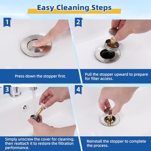 Hibbent Metal Bathroom Sink Drain & Stopper Fit with or Without Overflow | Universal Drain Stopper with Detachable Stainless Steel Strainer Basket for Lavatory Vanity Vessel Sink, Brushed Nickel - color: Brushed Nickel
