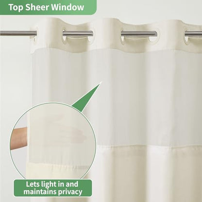 eachope Long No Hook Slub Textured Shower Curtain with Snap in Liner,71x77 | Cream Fabric Outer + Waterproof Inner Liner, Hotel Style with See-Through Top Window for Bathroom, Apartment,RV - color: Cream, size: 71"W x 77"L (Pack of 1)