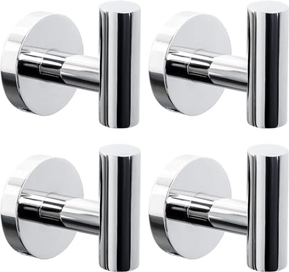 Kruodop Towel Hooks for Bathroom,4 Packs Wall Mount Towel Holder,Black Matte Wall Robe Hook,Stainless Steel Heavy Duty Door Hanger Towel Hook for Kitchen, Bedroom,Hotel,Pool,Coats - color: 4pcs Chrome Finish