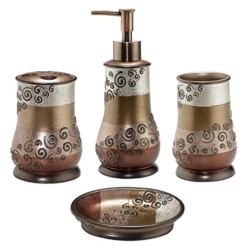 Zahari Home 4pc Miramar Bathroom Accessories Sets Lotion Pump, Tumbler, Tooth Brush Holder and Soap Dish Unique Design Multi Color Bathroom Set - color: Miramar, style: 4 Piece Set