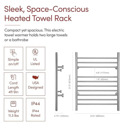 Heated Towel Rack, 10-Bar Wall-Mounted Electric Towel Warmer, Brushed Stainless Steel, Plug-in or Hardwired, Luxury Bathroom Accessory for Warm, Dry Towels (WarmlyYours Infinity) - color: Brushed Stainless Steel