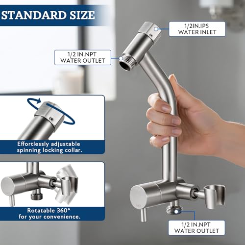 G-Promise Metal Shower Diverter with Low Handheld Holder (Brushed Nickel) | 6 Inch Downward-Extend Bracket for All Heights, 4 Spray Modes with Pause Mode, Anti-Leak, Easy Install, Universal Replacement - color: Brushed Nickel, size: Lower 6 Inch