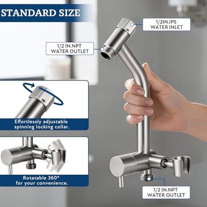G-Promise Metal Shower Diverter with Low Handheld Holder (Brushed Nickel) | 6 Inch Downward-Extend Bracket for All Heights, 4 Spray Modes with Pause Mode, Anti-Leak, Easy Install, Universal Replacement - color: Brushed Nickel, size: Lower 6 Inch