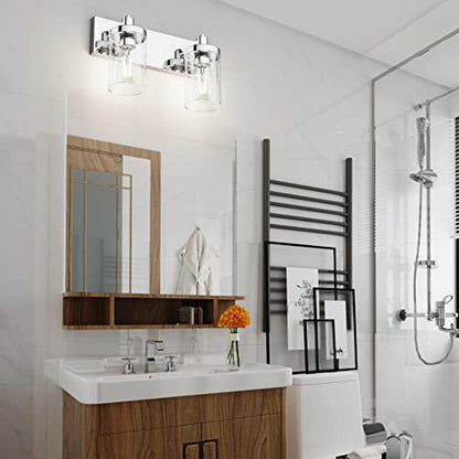 Aipsun Bathroom Vanity Lighting Fixtures Chrome Vanity Light 2 Light Stainless Steel Bathroom Light with Clear Glass Shade(Exclude Bulb) - color: Chrome, size: 2-Light