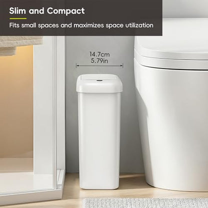 EKO Automatic Bathroom Trash Can with Lid, 2.6 Gallon Slim Touchless Garbage Can, Waterproof Motion Sensor Trash Bin for Bathroom, Office, Kitchen, White - size: Morandi 10L-Oat White