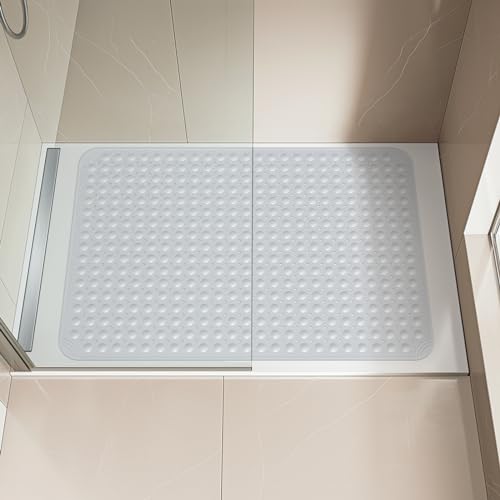 OTHWAY Extra Large Shower Mat 47"x 32", TPE Non Slip Shower Mat for Shower Stall, Inside Walk in Shower Mats with Drain Holes Suction Cups, Anti-Slip for Elderly (Light Grey) - color: Light Grey