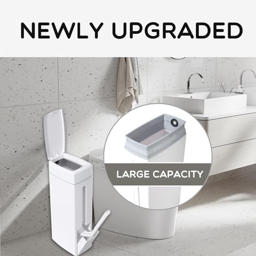 Slim Trash Can,Bathroom Trash Can with Toilet Brush and Holder Set 4.5 Liter / 1.2 Gallon Press-Type Plastic Garbage Can Slim Rectangular Trash Bin for Toilet ﻿, white, 5CC1101247