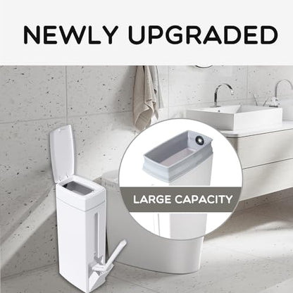 Slim Trash Can,Bathroom Trash Can with Toilet Brush and Holder Set 4.5 Liter / 1.2 Gallon Press-Type Plastic Garbage Can Slim Rectangular Trash Bin for Toilet ﻿, white, 5CC1101247