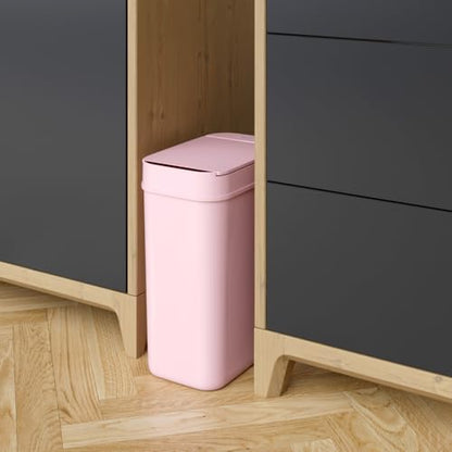 iTouchless 3 Gallon Sensor Bathroom Trash Can, 10 Liter Slim Touchless Automatic Small Garbage Bin with Lid, Narrow Smart Motion Control Commercial Wastebasket for Bedroom, Office, Pink Plastic