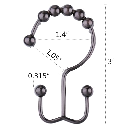 DAWNER Shower Curtain Hooks Rings, Rust Proof Hooks, Metal Easy Glide Double Shower Rings Hooks, Stainless Steel Shower Curtain Hangers for Bathroom Shower Curtains, Set of 12 Hooks, Brushed Bronze - color: Brushed Bronze