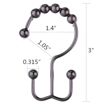 DAWNER Shower Curtain Hooks Rings, Rust Proof Hooks, Metal Easy Glide Double Shower Rings Hooks, Stainless Steel Shower Curtain Hangers for Bathroom Shower Curtains, Set of 12 Hooks, Brushed Bronze - color: Brushed Bronze