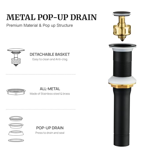 Pop up Sink Drain Stopper for Bathroom Vessel Vanity Sink Art Basin Matte Black, Small Cap Without Overflow, Metal Pop-up Drain Strainer with Detachable Basket Stopper (Pack of 2) - color: Matte Black, size: Without Overflow (Pack of 2)