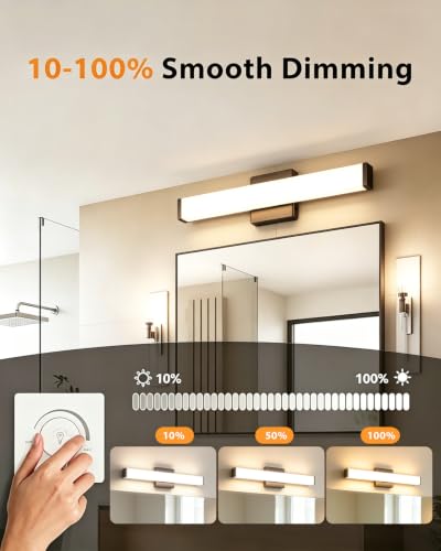 24" LED Square Vanity Light, 14W 4000K Dimmable, Brushed Nickel | Wall Bar Light, Rust & Moisture Resistant, Natural White light, Energy-saving, moisture-proof, Dresser Bathroom over Mirror - color: Matte Black, size: 24inch 4000K Dimmable