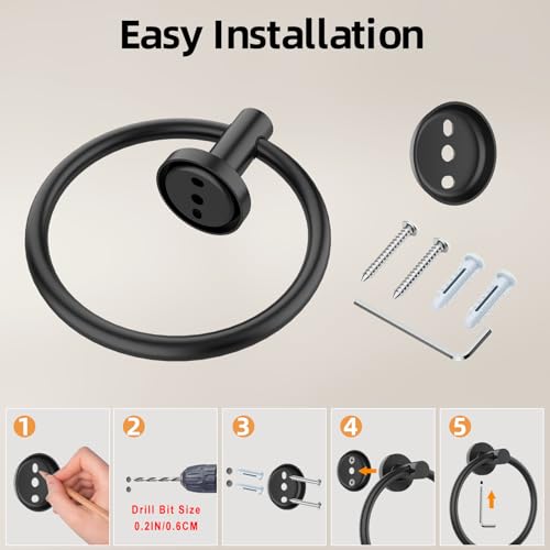 Matte Black Towel Ring 2Pack, SUS304 Stainless Steel Hand Towel Holder for Bathroom Kitchen, Modern Style Towel Hanger, Thicken Ring Towel Holder, Towel Rack Round Wall Mounted (2, Black) - color: Black