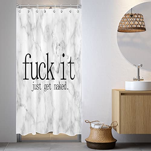 LB Grey and White Marble Small Stall Shower Curtain 48 x 68 inch, Fuck It Get Naked Liner, Modern Narrow Fabric Set for Bathroom Decor With Hooks - color: White Grey, size: 48"W x 68"L (Pack of 1)