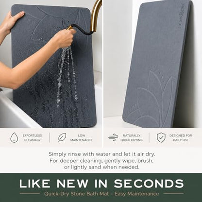 Stone Bath Mat, Diatomaceous Earth, Quick Dry - West Lotus | Non-Slip, Stone Bath Mats for Bathroom, Diatomite, 23.6"x15.4", Luxury Bath Mat - color: West Lotus
