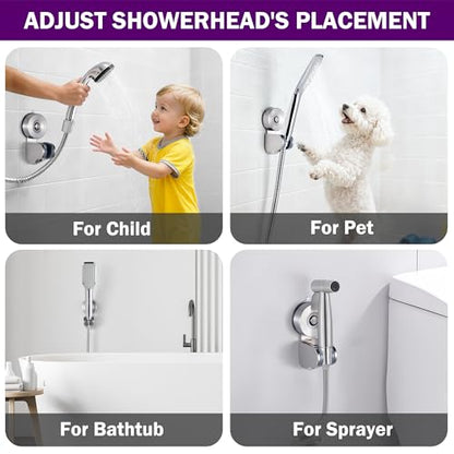 JOMOLA Suction Cup Shower Holder, Adjustable Stainless Steel Shower Head Holder with Strong Suction Cup for Different Wall, Universal Handheld Shower Bracket - style: Brushed Silver